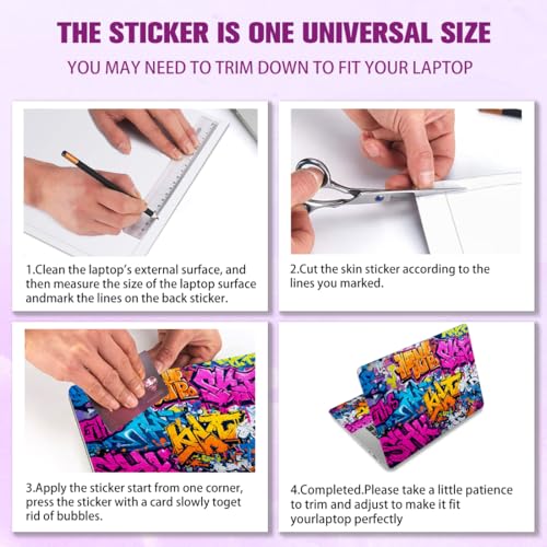 PLIGREAT 15 Inches Laptop Decal Sticker Skin Cover, Graffiti Art Design Laptop Sticker Decals Fits 12" to 15" Laptops Universal Waterproof Removable, Purple Orange - color: Purple Orange