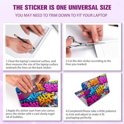 PLIGREAT 15 Inches Laptop Decal Sticker Skin Cover, Graffiti Art Design Laptop Sticker Decals Fits 12" to 15" Laptops Universal Waterproof Removable, Purple Orange - color: Purple Orange