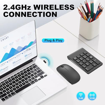TRELC Wireless Numeric Keypad, Mini 2.4G 18 Keys Number Pad, Portable Silent Financial Accounting Numeric Keypad Keyboard Extensions with Wireless Mouse for Laptop, PC, Desktop, Notebook(Black) - color: Black
