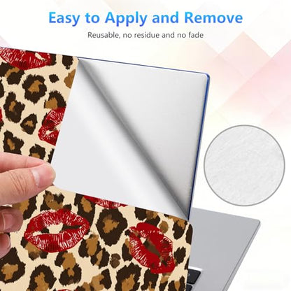 Laptop Skin Sticker Decal 15-15.6 Inch with Cute Mouse Pad, Universal Reusable Vinyl Sticker for 12.1 13 13.3 14 15.4 Inch Netbook and Notebook PC, Leopard Print Red Lips - color: Leopard Print Red Lips