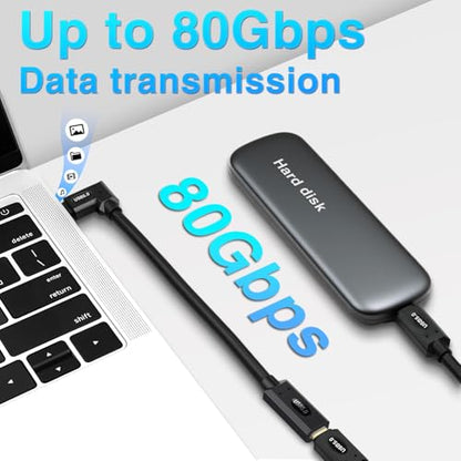 Duttek Short Thunderbolt Cable 1FT/30cm, 80Gbps 240W Charging & Dual 8K Video, Short USB C Right Angle Male to Female Extension Cable for Gaming PC/Monitor/Studio