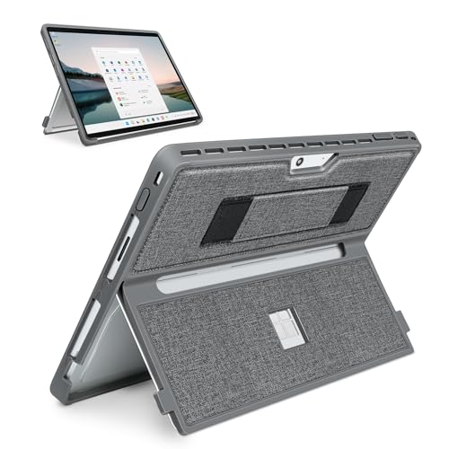Case for 13" Microsoft Surface Pro 12th 2026/11/10/9/8, Gray | All-in-One Shockproof Bumper Cover, w/ Hand Strap & Kickstand, Fits Type Cover Keyboard, TPU+PU Protective Case - color: Gray