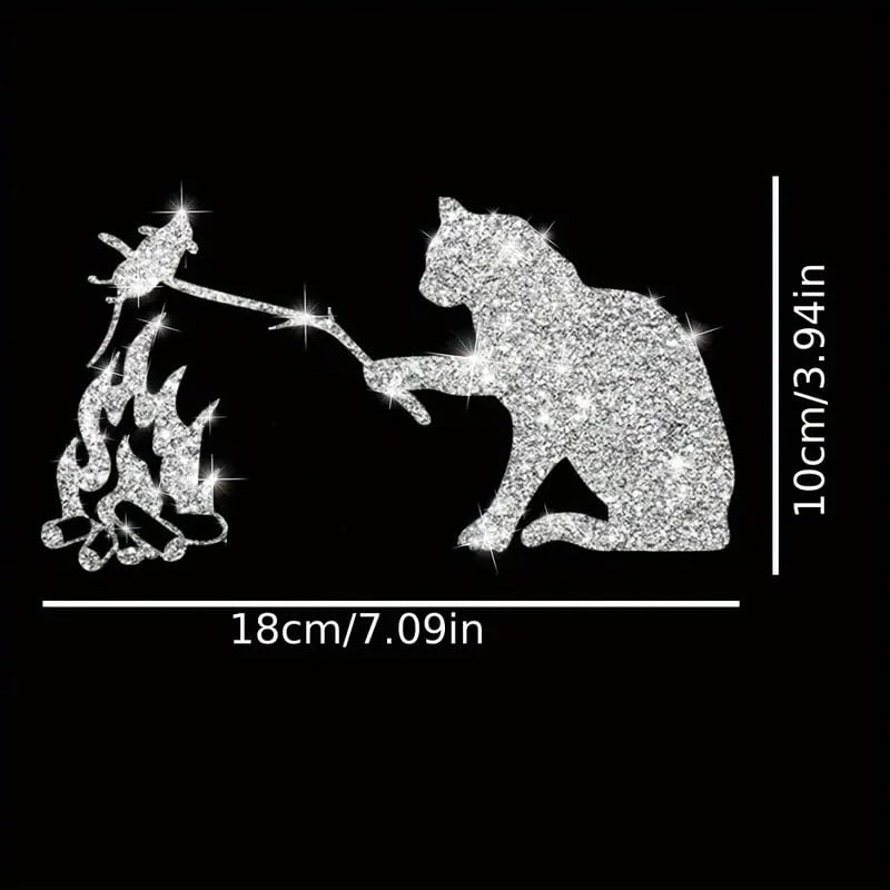 2pcs Funny Cat Roast Mouse Sparkling Sunflower Self-Adhesive PVC Rainbow Glittery Decal Sticker for Cars, Laptops, Trucks, Motorcycles Wall Window Luggage Scratch Cover Door Decor Sticker