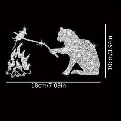 2pcs Funny Cat Roast Mouse Sparkling Sunflower Self-Adhesive PVC Rainbow Glittery Decal Sticker for Cars, Laptops, Trucks, Motorcycles Wall Window Luggage Scratch Cover Door Decor Sticker