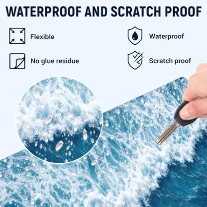 3Pcs Ocean Laptop Skin Sticker Waves Universal Removable Vinyl Stickers Fits for 12.1 13 14 15.6 16 Inch Waterproof Notebook Decal Cover Gift - color: dark blue and light blue