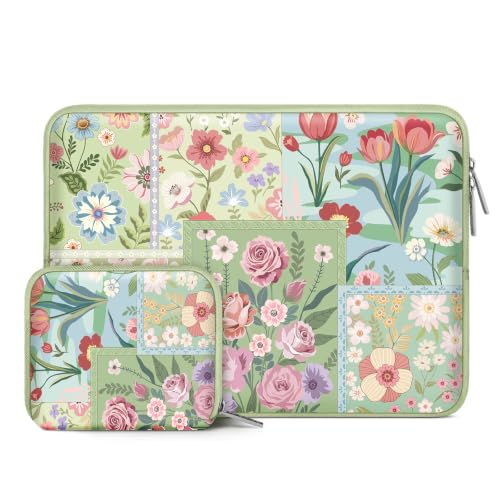 MOSISO Laptop Case 13.3 inch, 13-13.3 inch Laptop Sleeve Compatible with MacBook Air 13 13.6/Pro/Neo 13/Pro 14,HP Dell ASUS Lenovo,Spliced Flowers Neoprene Computer Sleeve Bag with Small Case,Green - color: Green, size: 13.3 inch