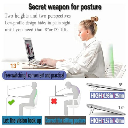 Adjustable Laptop Stand Foldable Portable Heat Sink Design Raised Base Angle Elevation Compact for Office Travel Home Desk, Silvery - color: Silvery