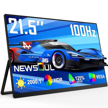 21.5'' Large Portable Monitor for Laptop 100Hz Ultra-Fast IPS Gaming Monitor, QLED 125%sRGB | 2000:1 Contrast | Built-in Stand, Speaker and VESA, USB-C HDMI Second Screen Efficient Work Gaming - size: 21.5''
