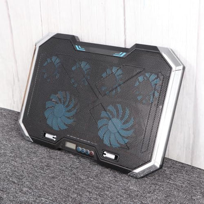 Silent Laptop Cooling Pad and RGB LED Display Adjustable Height Stand with 6 Fans USB Charging Ports for Efficient Cooling and Comfortable Use