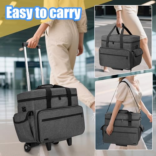 Teamoy Rolling Scrapbook Tote, Craft Bag with Detachable Wheels, Black | Scrapbook Storage Bag with Bottom Wooden Pad, 2 detachable zipper pouches, Shoulder Straps for Paper, Ablum - color: Black