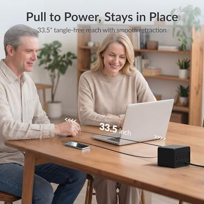 12-in-1 Desktop Modular Charging Station, 4 65W USB C Retractable Chargers with 33.5in Built-in Cables, ETL Surge Protector Charging Hub for Laptop, Phone, Tablet, Home Office Desk, Black - color: Black