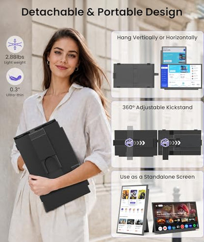 15.6" Laptop Screen Extender, 1080P FHD Detachable Laptop Monitor Extender, One Cable Plug & Play Portable Travel Monitor for 14"-17.3" Laptop Compatible with Wins/Mac/Chrome/Android - size: 15.6" Dual Screen