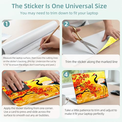 Universal Laptop Skin Decal, 3-Piece Vinyl Protector for 12 13 14 15.6" Notebook, Waterproof Anti-Scratch, Easy Trim & Bubble-Free Finish, Red Flower Tree Crane - color: Red Flower Tree Crane
