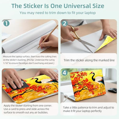 Universal Laptop Skin Decal, 3-Piece Vinyl Protector for 12 13 14 15.6" Notebook, Waterproof Anti-Scratch, Easy Trim & Bubble-Free Finish, Red Flower Tree Crane - color: Red Flower Tree Crane
