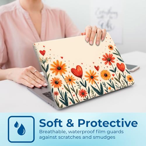 Reusable Universal Laptop Skin Sticker, Cut to Fit for 11.6–15.6 Inch Laptops, Waterproof Protective Film, No-Residue - Heart Flowers - color: Heart Flowers