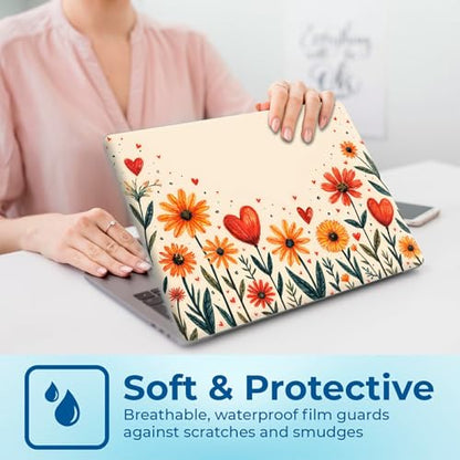 Reusable Universal Laptop Skin Sticker, Cut to Fit for 11.6–15.6 Inch Laptops, Waterproof Protective Film, No-Residue - Heart Flowers - color: Heart Flowers