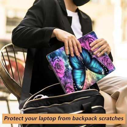 12.1”-15.6” Laptop Skin Sticker (Fits 13”, 13.3”, 14”, 15”, 15.4”) | Reusable Universal Protective Vinyl Art Decal Cover | Waterproof & Scratch-Resistant |Blue Butterfly Purple Rose Flower - color: Blue Butterfly Purple Rose Flower