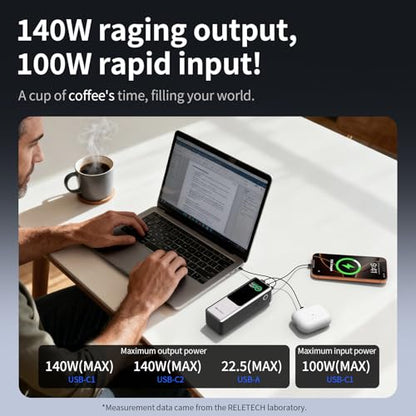 140W Portable Fast Charger 25000mAh with LG 21700 Battery, 3-Port Laptop Fast Power Bank Smart Display for Travel, Compatible with MacBook Pro, iPhone 17/16, ipad.（G-ZeroFear）