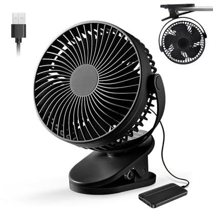 Clip on Fan Rechargeable, 8-Inch Battery Operated Desk Fan, USB Fan,5 Speeds, Strong Airflow, Sturdy Clamp for Golf Cart Office Desk Outdoor Travel Camping Tent Gym Treadmill,Black - color: Black