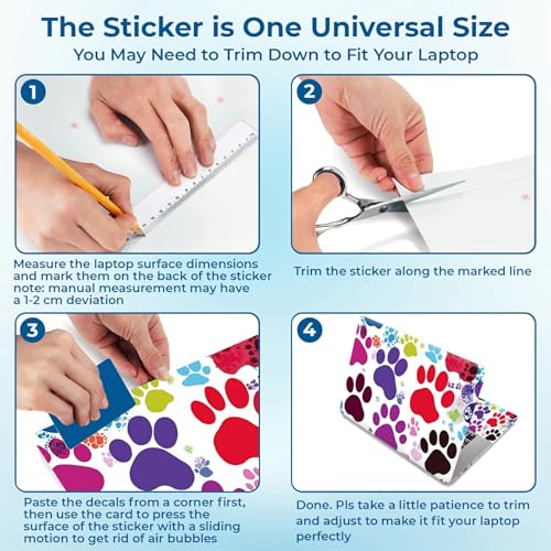 Reusable Universal Laptop Skin Sticker, Cut to Fit for 11.6–15.6 Inch Laptops, Waterproof Protective Film, No-Residue - Colorful Dog Paws - color: Colorful Dog Paws