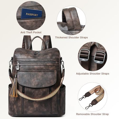 Laptop Backpack for Women 15.6 inch,Travel Leather Backpack Purse Nurse Teacher Carry on Backpack Computer Bag,Professional Water-Resistant College Business Work Casual Daypack,Two-toned Coffee - color: Two-toned Coffee