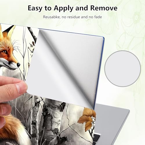 Laptop Skin Sticker Decal, Universal Reusable Vinyl Laptop Cover for 12" 13" 13.3" 14" 15" 15.4" 15.6" Notebook PC, Reusable Waterproof Scratch-Resistant with 2 Wrist Pads,Forest Art Fox - color: Forest Art Fox