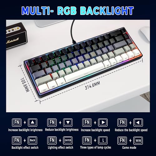 65% Gaming Keyboard, LED Backlit Mini Wired Keyboard, Ultra-Compact Anti-Ghosting No-Conflict 68 Keys Membrane Gaming Wired Keyboard for PC Laptop Windows Gamer(Gray-White) - color: Gray