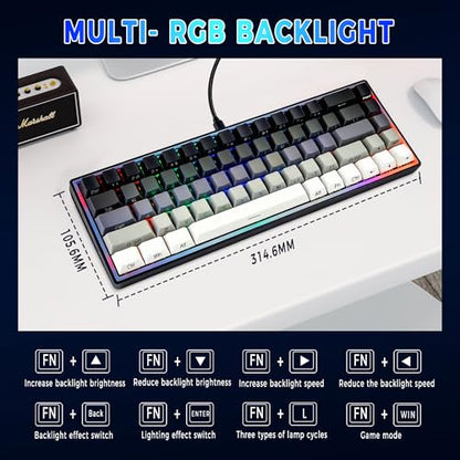 65% Gaming Keyboard, LED Backlit Mini Wired Keyboard, Ultra-Compact Anti-Ghosting No-Conflict 68 Keys Membrane Gaming Wired Keyboard for PC Laptop Windows Gamer(Gray-White) - color: Gray