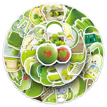 50 Pcs Green Apple Stickers - Ins Style Kawaii Cute Vinyl Decals for Journal, Laptop, Phone Case, Scrapbooking - Waterproof Trendy Sticker Pack (Green Apple) - color: Green Apple