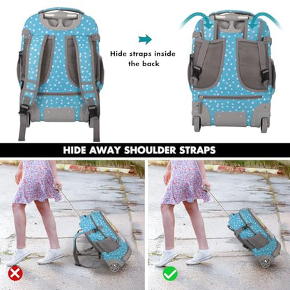 Tilami Rolling Backpack for Kids 19 inch with Lunch Bag Wheeled Laptop Backpack,Blue - color: Blue