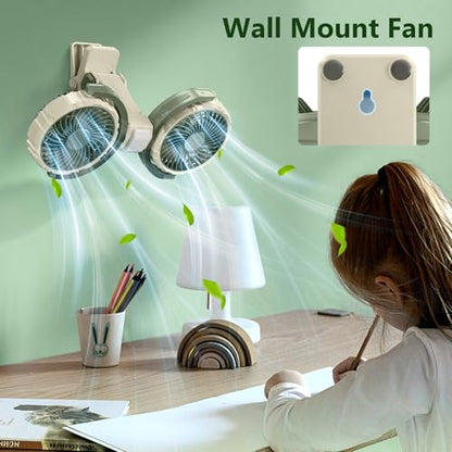 Dual Head Clip on Fan Battery Powered with Light,Portable USB Rechargeable Powerful Desk Table Fans,360°Rotatable Cooling Clamp Fans for Stroller,Car,Golf Cart,Treadmill,Outdoor Camping(Light Green) - color: Green