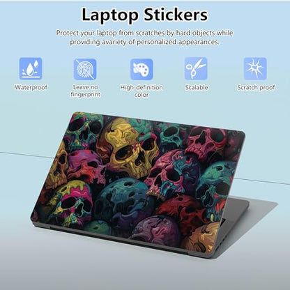 Universal Laptop Skin Sticker with 2 Wrist Pad Skins, Waterproof Scratch Resistant Vinyl Laptop Cover Decal, Cut to Fit for 11–15.6 Inch MacBook HP Dell Lenovo, Colorful Skulls - color: Colorful Skulls