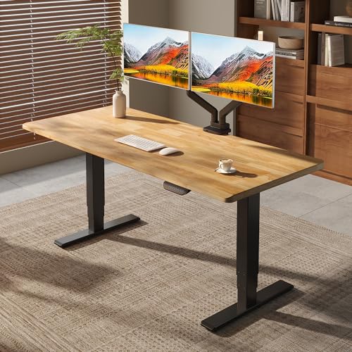 FLEXISPOT E6 MAX 1" Thick Beveled-Edge Solid Wood Standing Desk, 55"x28" Dual Motor 3-Stage Heavy Duty Workstation, 330lbs Weight Capacity Height Adjustable Desk (Maple Rubberwood + Black Frame) - color: Black Frame+maple Top, size: 55"x28" Rubber Wood On
