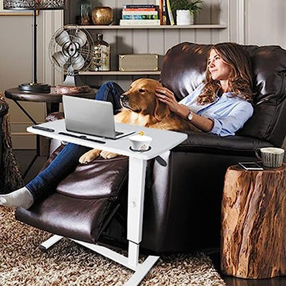Over Bed Table Pneumatic Adjustable Height Stand Desk with Hidden Wheels USB Ports Pad Slot Mobile Laptop Standing Desk Cart, Podium Table (White, 32X16 inshes) - color: White