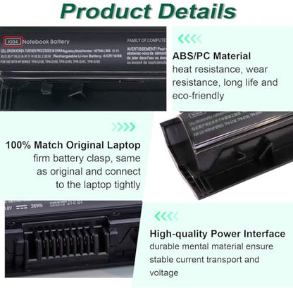 800049-001 KI04 Notebook Battery for HP Pavilion 15-ab 15-an 17-g 15t-ab100 | 17t-g100 17t-s100 cto Series 15-ab143cl 15-ab223cl 15-ab153nr 15-an044nr 14-ab166us 17-ab220nr 17-g133cl 800009-421 TPN-Q158 - size: 10.76*1.25*0.8inch KI04