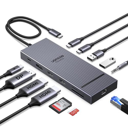 UGREEN 12-in-1 USB C Docking Station, Triple 4K, 2HDMI+DP, Revodok Pro 3121 | 2x10Gbps USB C, 2xUSB-A 2.0, 100W PD, SD/TF 3.0, 1000Mbps Ethernet, 3.5mm Audio, Revodok Pro USB-C Hub Multiple Adapter