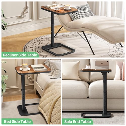 Kitstorack Upgraded TV Tray Table with Panel Lock, 90° Flip-Over Design & Adjustable Height, Sofa Arm Side Table for Eating, Laptop, Couch, Bed, or Small Spaces, Brown - color: Brown, style: Auto-locking