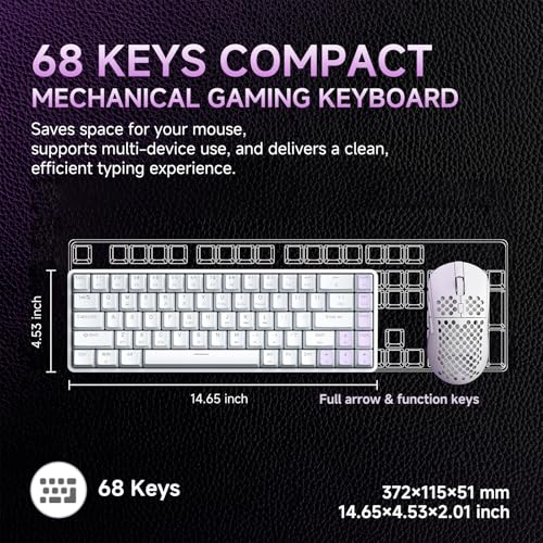DIERYA DK68 60% Wireless Mechanical Gaming Keyboard, 3-Mode, Bluetooth 5.0/2.4G/USB-C, RGB Backlit, 68-Key Compact Mini for Windows, Mac, Linux - Linear Red Switch - White - color: White/Red Switch, size: Wireless
