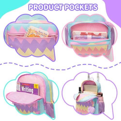 Girls Rolling Backpack for Kids Backpack with Wheels for Elementary School,Large Capacity Trolley School Bag with Lunch Box Pencil Case - color: Purple Blue