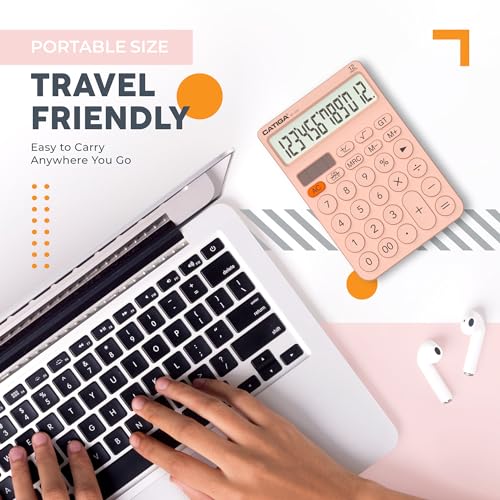 CATIGA 12 Digit Desktop Calculator Basic Desk Calculator with Large LCD Display, Big Buttons, 4 Function, Solar and Battery Dual Power, for Office, School, Home, SD-1292 Pink - color: 3) Pink