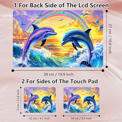 Laptop Skin Sticker Decal 12" 13" 13.3" 14" 15" 15.6",Waterproof Scratch Resistant Vinyl,Reusable Easy to Apply,for MacBook HP Dell Notebooks Netbooks Laptop,2 Wrist Pads,Dolphin Couple Rainbow - color: Dolphin Couple Rainbow