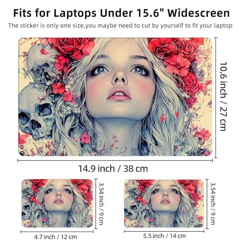 Aesthetic Laptop Skin Cover,12-15.6 Inch Universal Vinyl Sticker Decal,Floral Skull Girl Waterproof Scratch-Resistant Notebook Wrap,Removable Residue-Free Protector - color: Floral Skull Girl