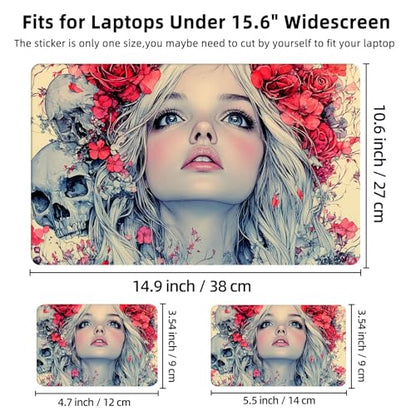 Aesthetic Laptop Skin Cover,12-15.6 Inch Universal Vinyl Sticker Decal,Floral Skull Girl Waterproof Scratch-Resistant Notebook Wrap,Removable Residue-Free Protector - color: Floral Skull Girl