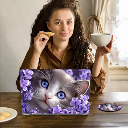 Laptop Skin Sticker Decal 15.6 Inch,12 13 13.3 14 15 15.6 in Laptop Netbook Skins for Notebook,Art Decal Removable Waterproof Scratch Resistant,Universal Vinyl Cover,Cat Purple Flower - color: Cat Purple Flower