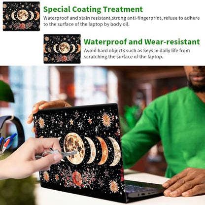 Laptop Skin Sticker Decal, Universal Protective Cover Fit 12 13 14 15.6 Inch Notebook, Reusable Water-Resistant Vinyl Decal w/ 2 Wrist Pads for Business Travel Office, Moon Flower Black - color: Moon Flower Black