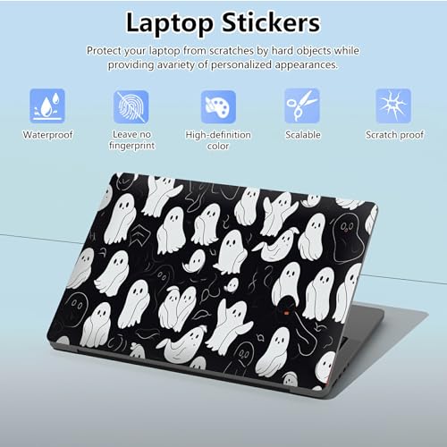 Universal Laptop Skin Sticker with 2 Wrist Pad Skins, Waterproof Scratch Resistant Vinyl Laptop Cover Decal, Cut to Fit for 11–15.6 Inch MacBook HP Dell Lenovo, Halloween Cute Ghost - color: Halloween Cute Ghost