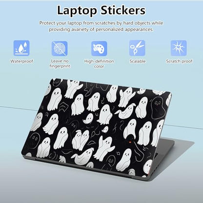 Universal Laptop Skin Sticker with 2 Wrist Pad Skins, Waterproof Scratch Resistant Vinyl Laptop Cover Decal, Cut to Fit for 11–15.6 Inch MacBook HP Dell Lenovo, Halloween Cute Ghost - color: Halloween Cute Ghost