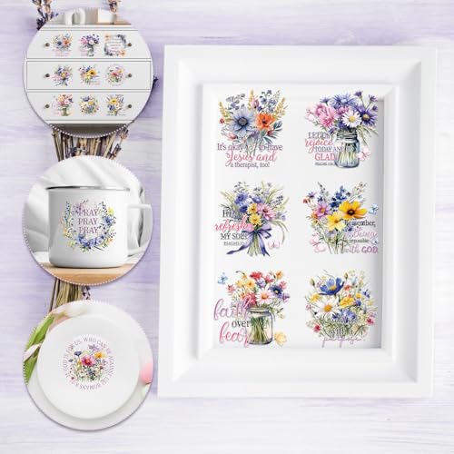 Rngmsi 20 Sheets Watercolor Floral Bible UV DTF Cup Wrap UV DTF Stickers | Wreath Uvdtf Decals, for 16 oz Glass Cups Mugs Tumblers Water Bottles, Waterproof, DIY Christian Crafts - style: Watercolor Bible