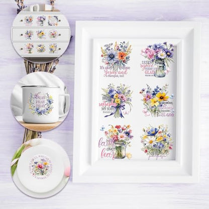Rngmsi 20 Sheets Watercolor Floral Bible UV DTF Cup Wrap UV DTF Stickers | Wreath Uvdtf Decals, for 16 oz Glass Cups Mugs Tumblers Water Bottles, Waterproof, DIY Christian Crafts - style: Watercolor Bible