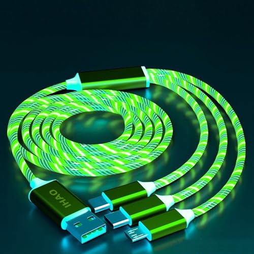 IHAO Multi Connectors Fast Charging Cable 3 Combinations in One Cable USB A to USB C/Micro USB Cord Lighted Up LED Flowing Compatible with Most of Electric Device-47 Inches Green - color: 3 Combinations Green